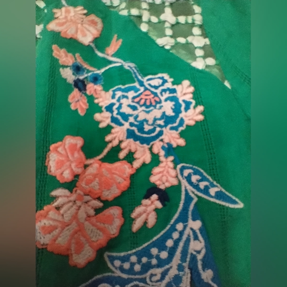 Maeve Embroidered Green Top With Lace Accents Keyhole Size US 0 UK 4 - Picture 6 of 9